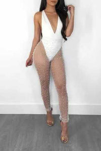 Pants de Playa Transparente en Malla con Perlas