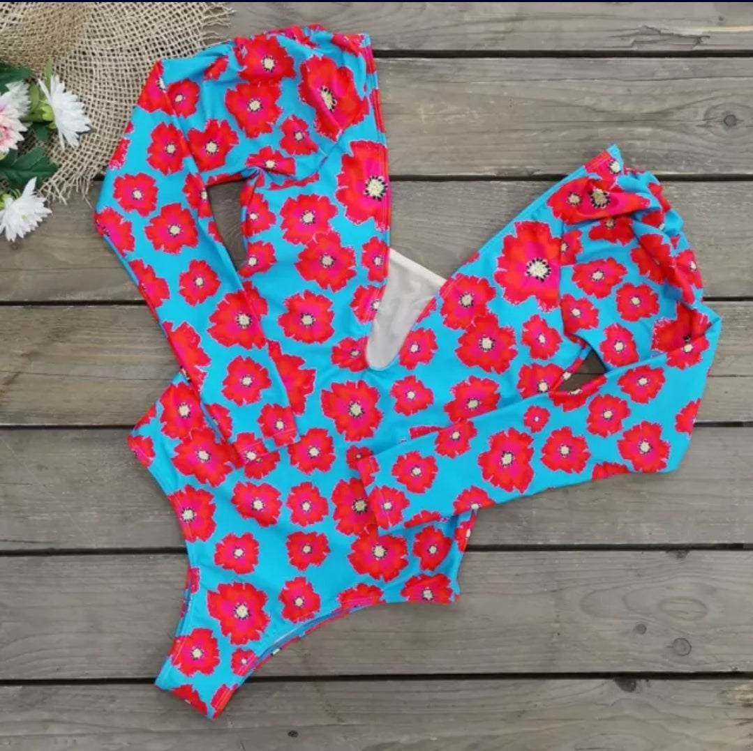 Swimsuit 2021 Mangas Largas Estampado Con Flores